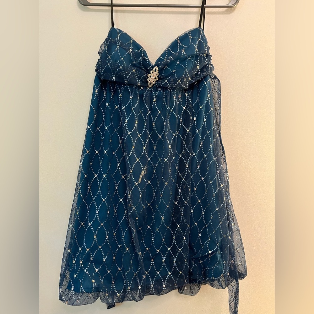 Strapless teal party dress